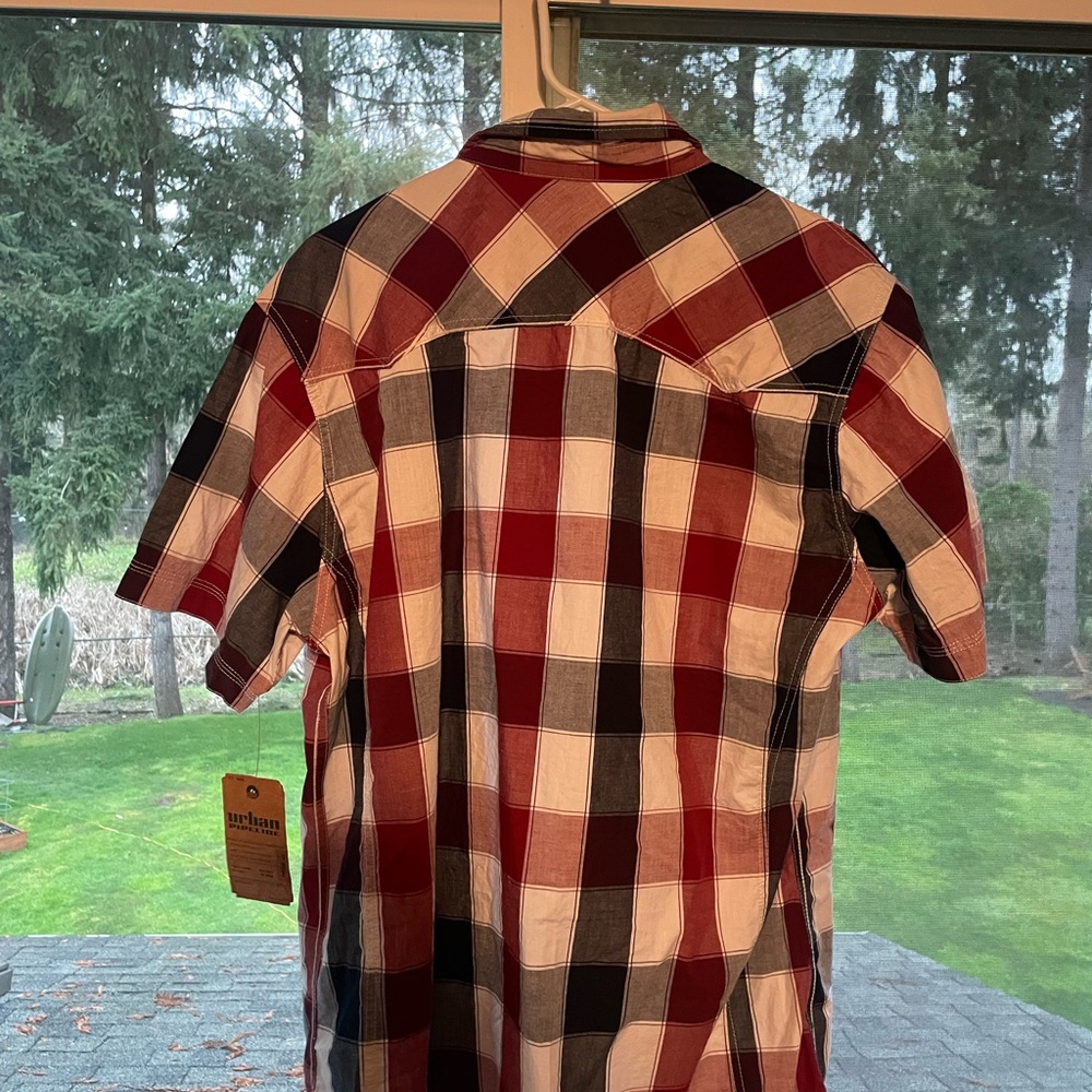 Urban Pipeline Men's Plaid Shirt in Red, Black, and White